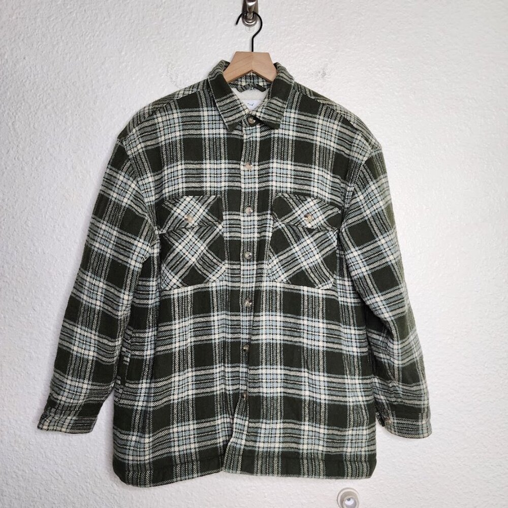 Aritzia x TNA Prospect Sherpa Lined Plaid Shirt Jacket in Green Women's Size 2